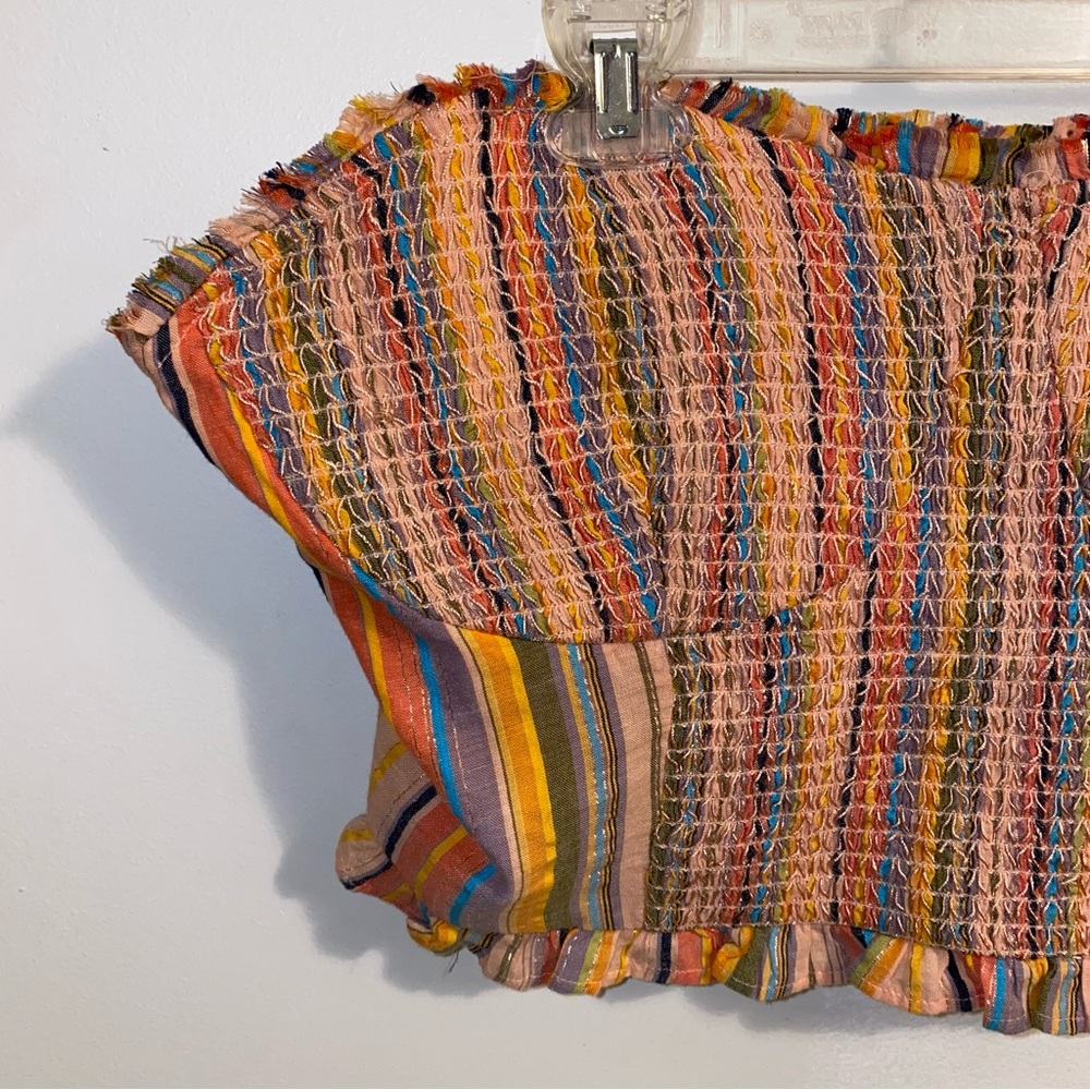 NWT $88 Anthropologie x Pilcro Peach Rainbow Smocked Pullover Top XL - Picture 11 of 12